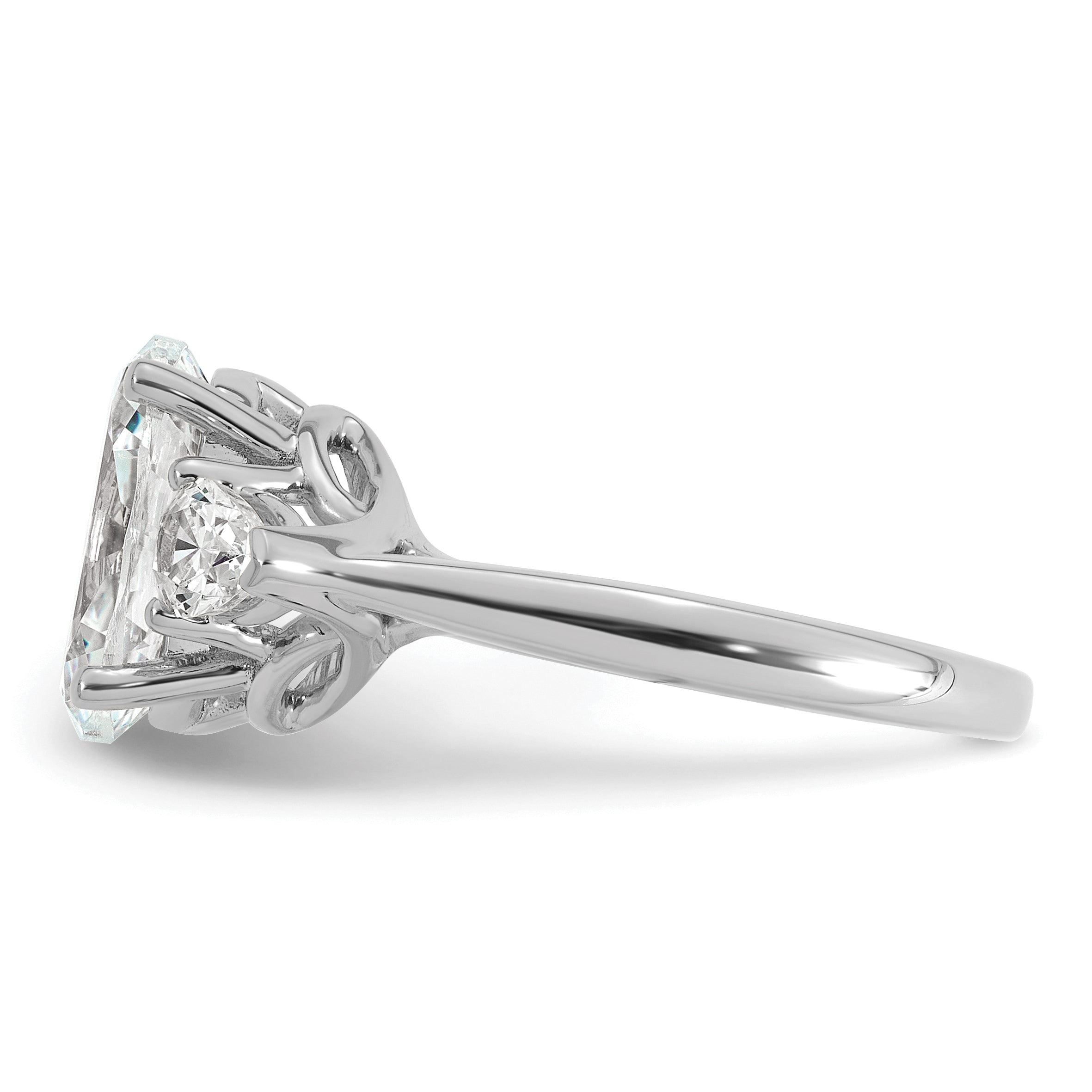14k White Gold 3 5/8 carat Lab Grown Diamond VS+ F+ Oval and Pear Complete Three Stone Engagement Ring
