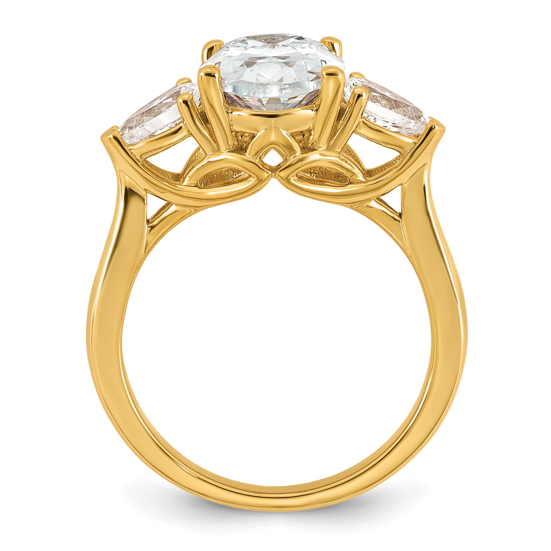 14k 3 5/8 carat Lab Grown Diamond VS+ F+ Oval and Pear Complete Three Stone Engagement Ring