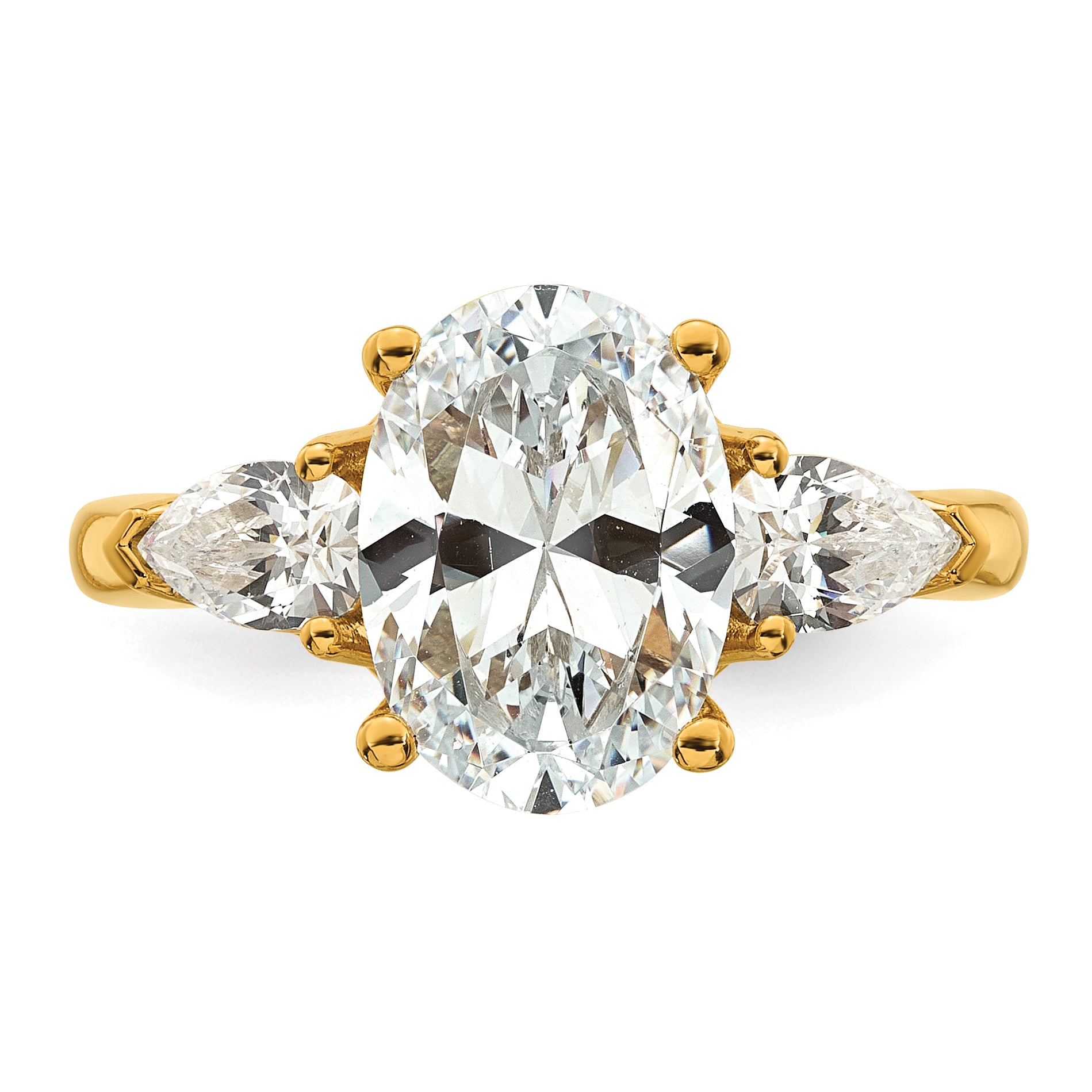 14k 3 5/8 carat Lab Grown Diamond VS+ F+ Oval and Pear Complete Three Stone Engagement Ring