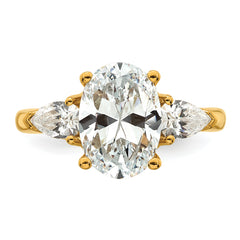 14k 3 5/8 carat Lab Grown Diamond VS+ F+ Oval and Pear Complete Three Stone Engagement Ring