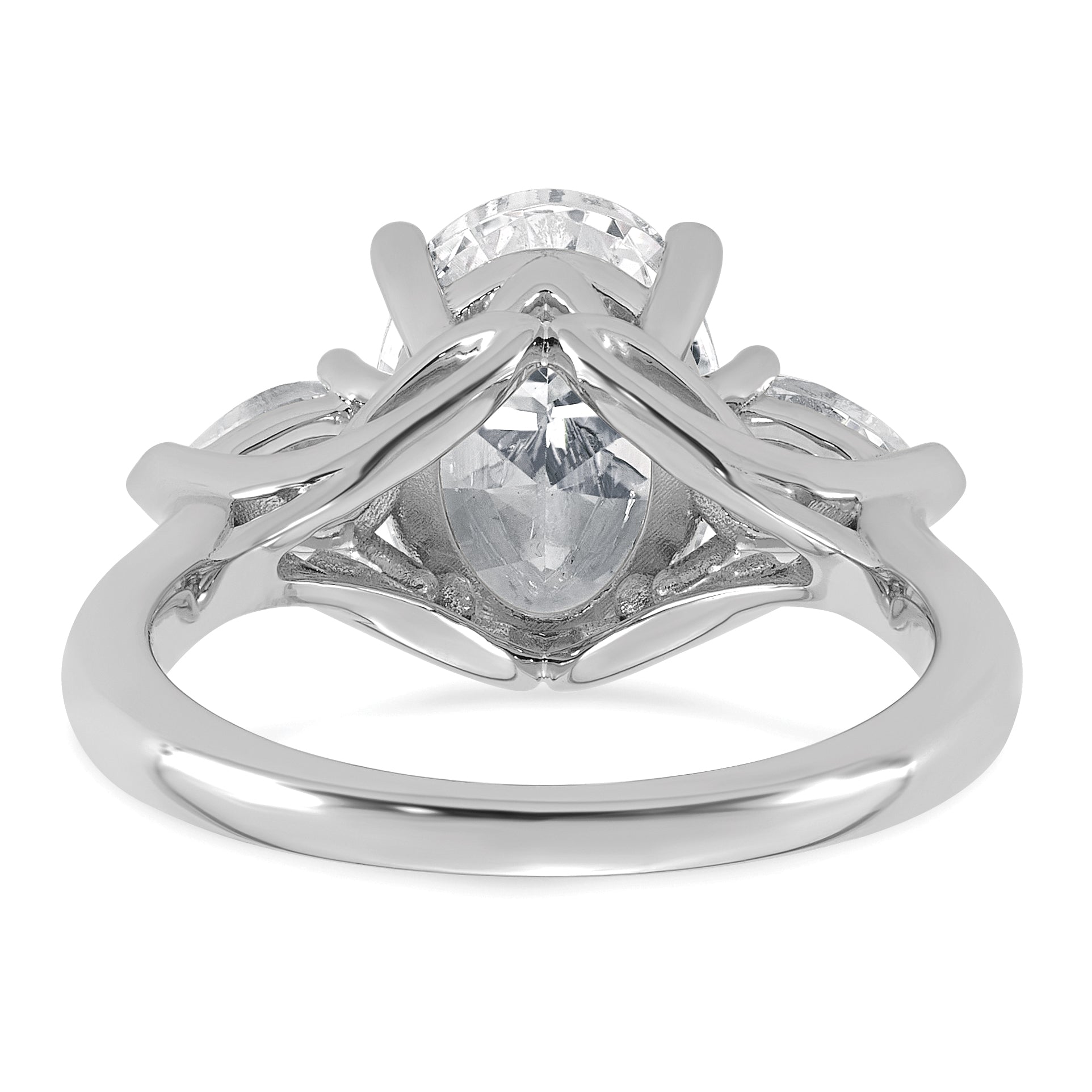 14k White Gold 3 5/8 carat Certified Lab Grown Diamond VS+ F+ Oval and Pear Complete Three Stone Engagement Ring