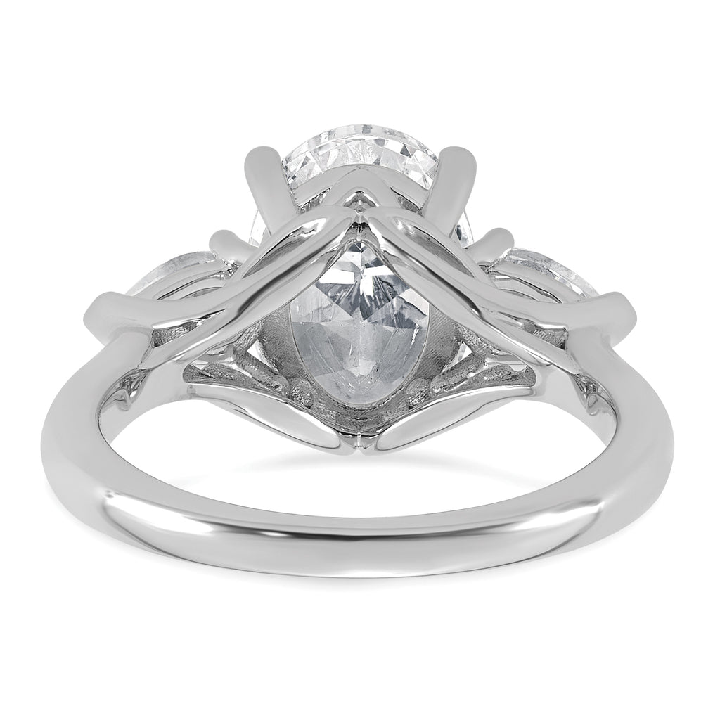 14k White Gold 3 5/8 carat Certified Lab Grown Diamond VS+ F+ Oval and Pear Complete Three Stone Engagement Ring
