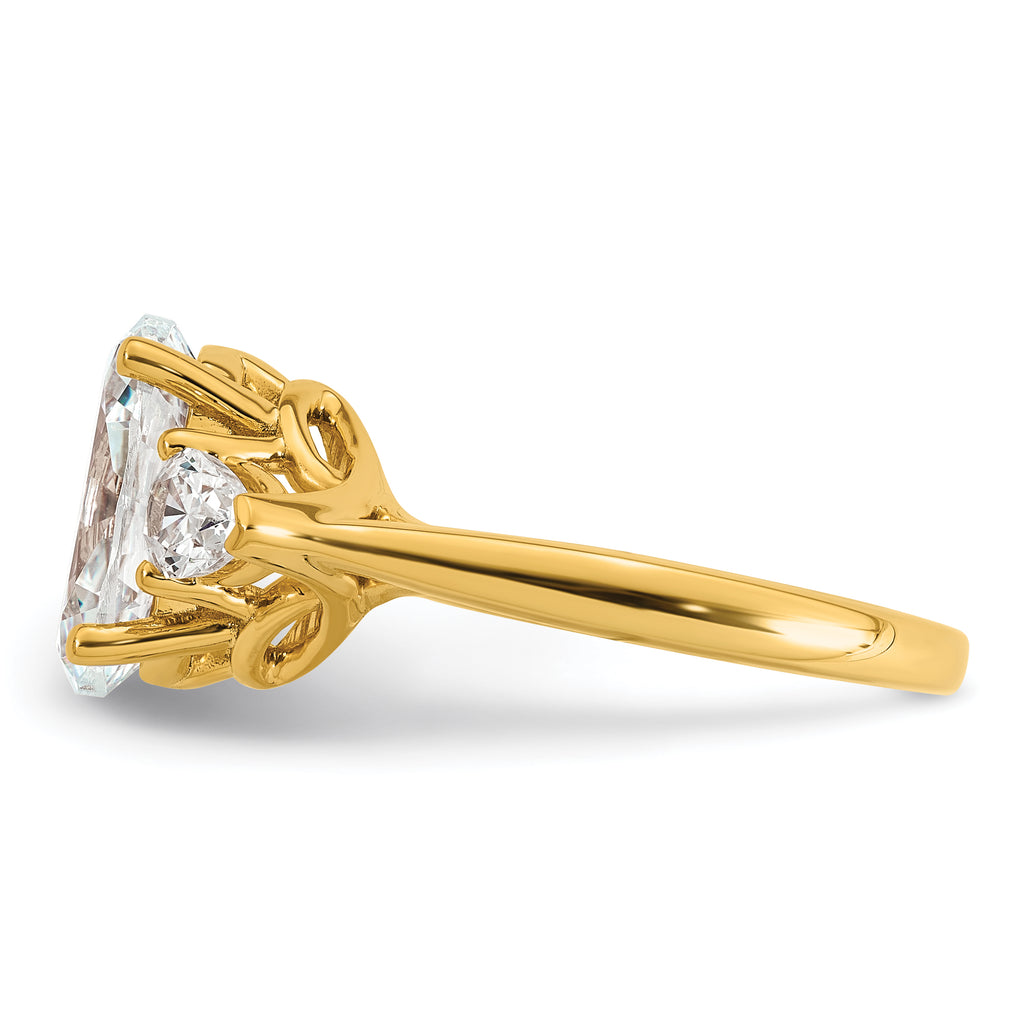 14k 3 5/8 carat Certified Lab Grown Diamond VS+ F+ Oval and Pear Complete Three Stone Engagement Ring