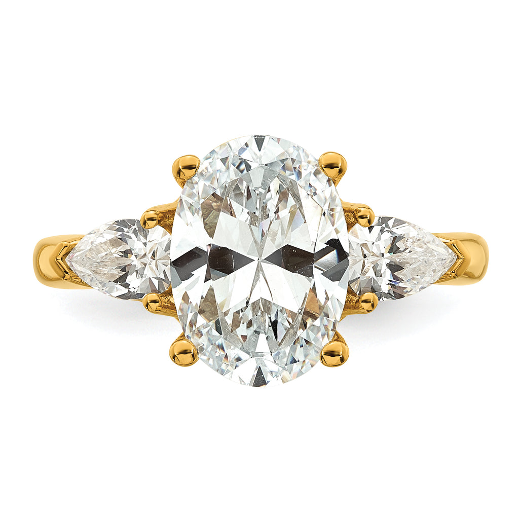 14k 3 5/8 carat Certified Lab Grown Diamond VS+ F+ Oval and Pear Complete Three Stone Engagement Ring