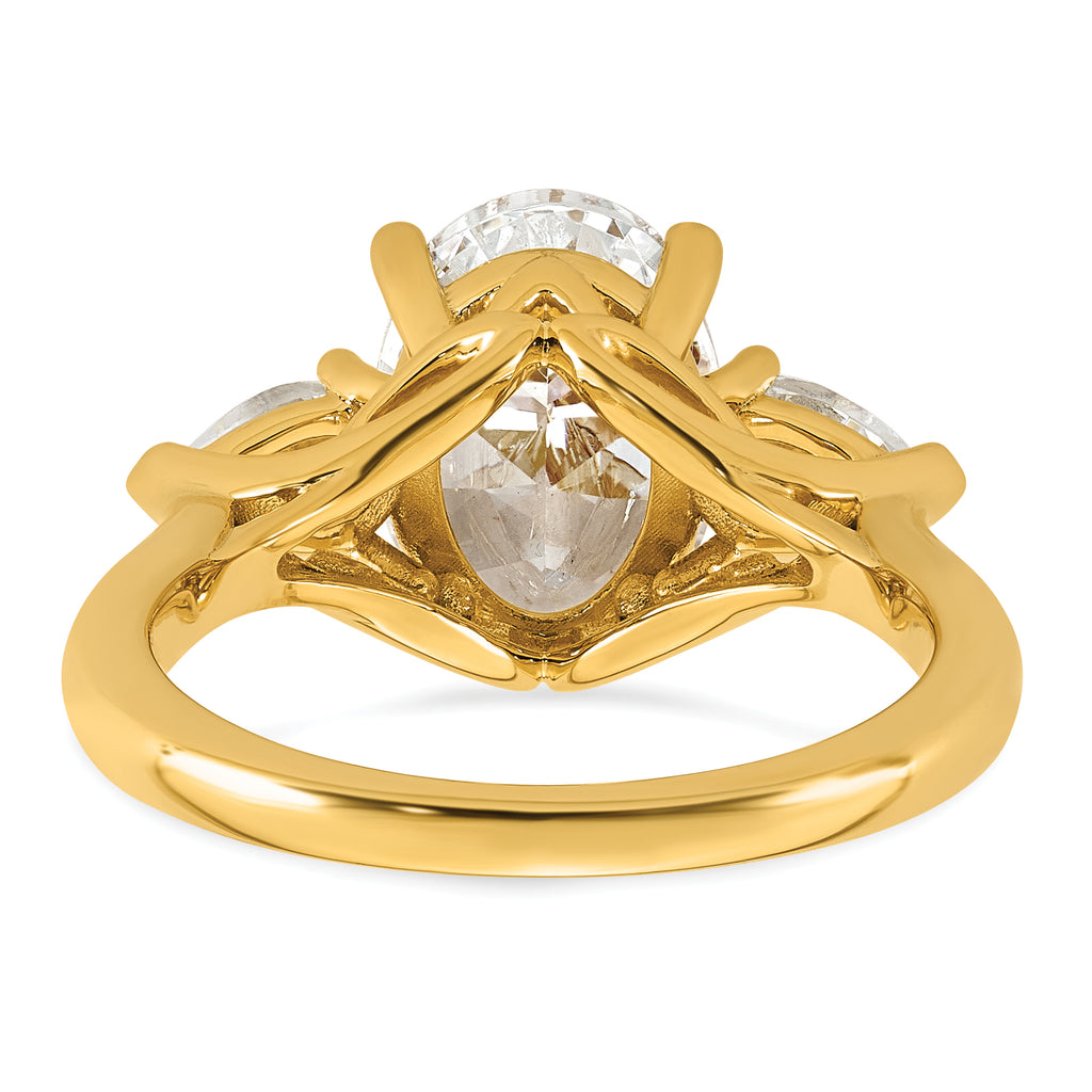 14k 3 5/8 carat Certified Lab Grown Diamond VS+ F+ Oval and Pear Complete Three Stone Engagement Ring