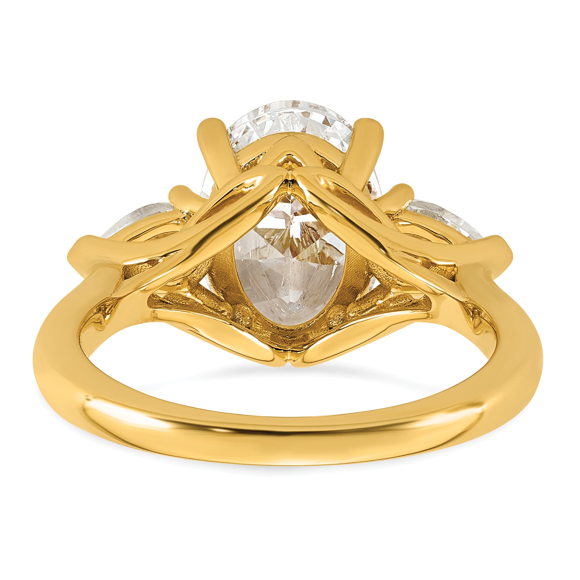 14k 3 5/8 carat Certified Lab Grown Diamond VS+ F+ Oval and Pear Complete Three Stone Engagement Ring