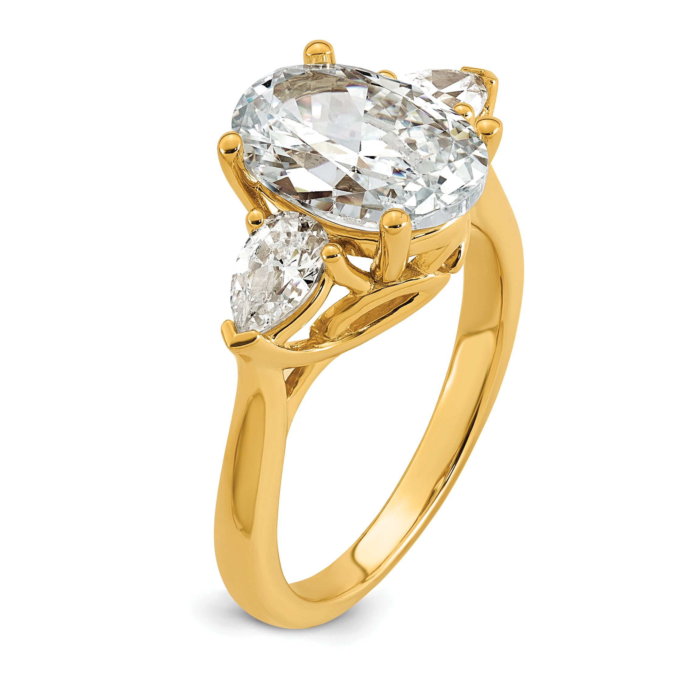 14k 3 5/8 carat Certified Lab Grown Diamond VS+ F+ Oval and Pear Complete Three Stone Engagement Ring