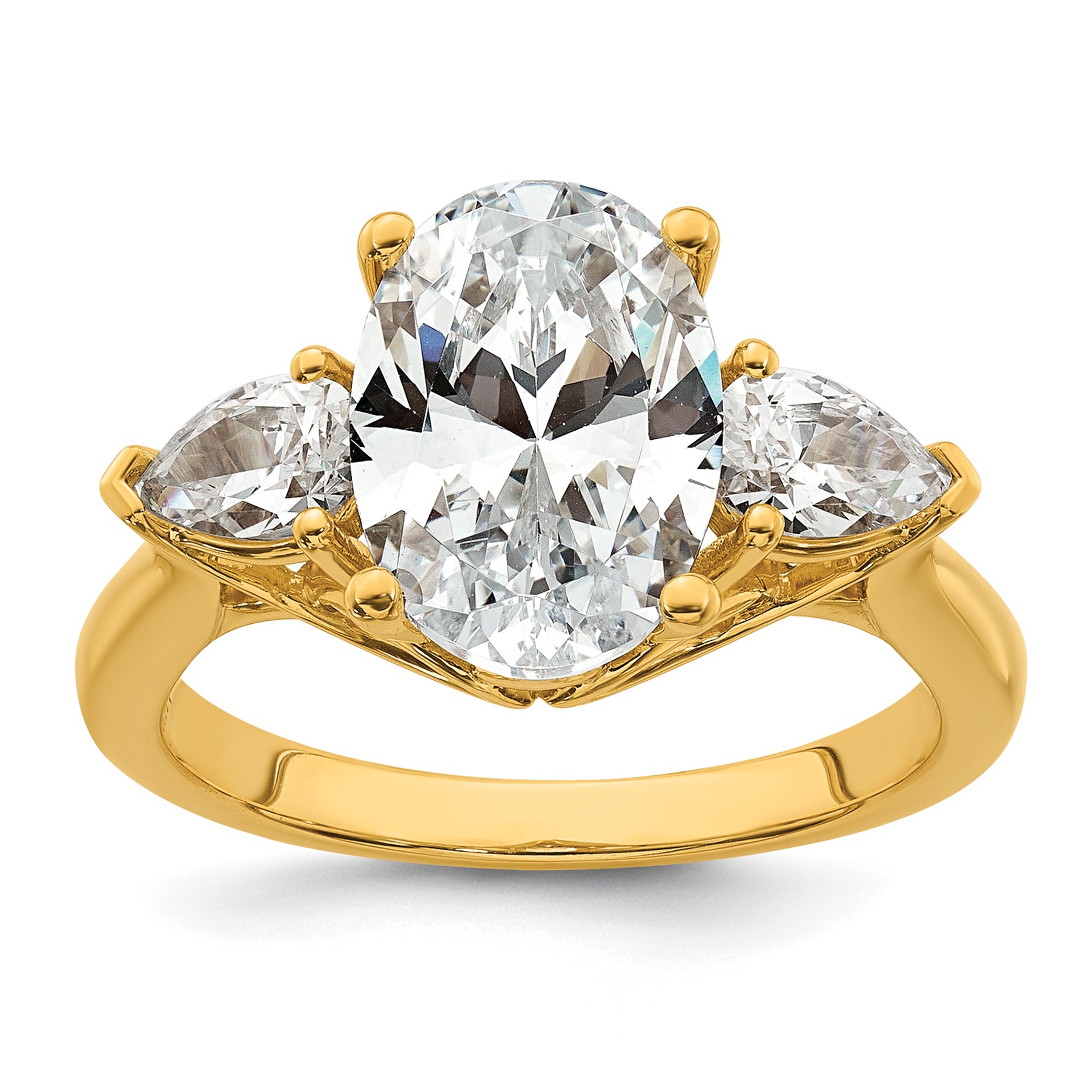 14k 3 5/8 carat Certified Lab Grown Diamond VS+ F+ Oval and Pear Complete Three Stone Engagement Ring Main image