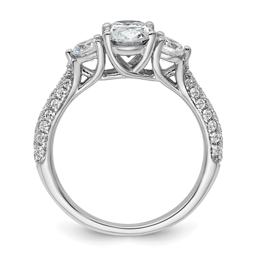 14k White Gold 1 3/4 carat Lab Grown Diamond VS+ F+ Oval and Round Complete Three Stone Engagement Ring