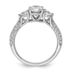14k White Gold 1 3/4 carat Lab Grown Diamond VS+ F+ Oval and Round Complete Three Stone Engagement Ring