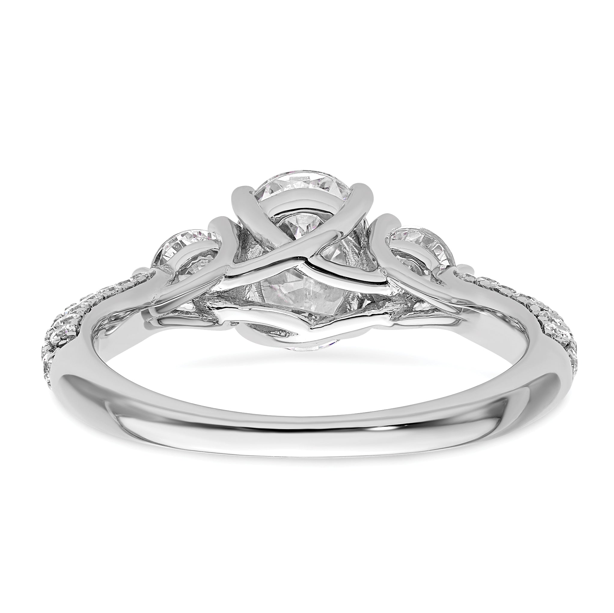 14k White Gold 1 3/4 carat Lab Grown Diamond VS+ F+ Oval and Round Complete Three Stone Engagement Ring