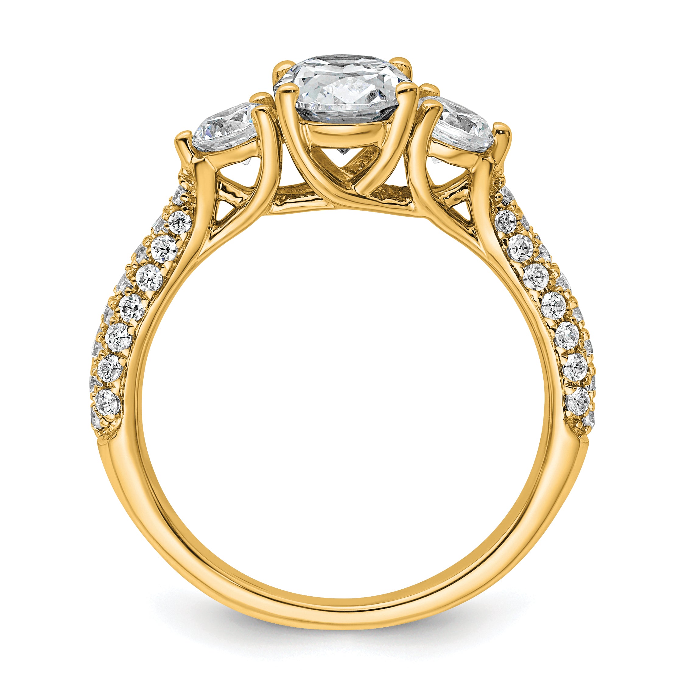 14k 1 3/4 carat Lab Grown Diamond VS+ F+ Oval and Round Complete Three Stone Engagement Ring