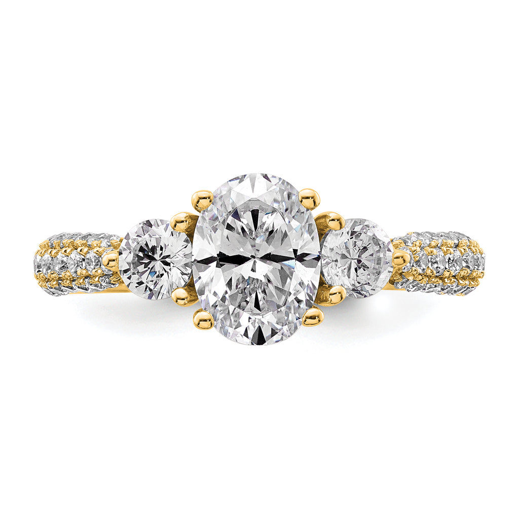 14k 1 3/4 carat Lab Grown Diamond VS+ F+ Oval and Round Complete Three Stone Engagement Ring