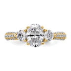 14k 1 3/4 carat Lab Grown Diamond VS+ F+ Oval and Round Complete Three Stone Engagement Ring