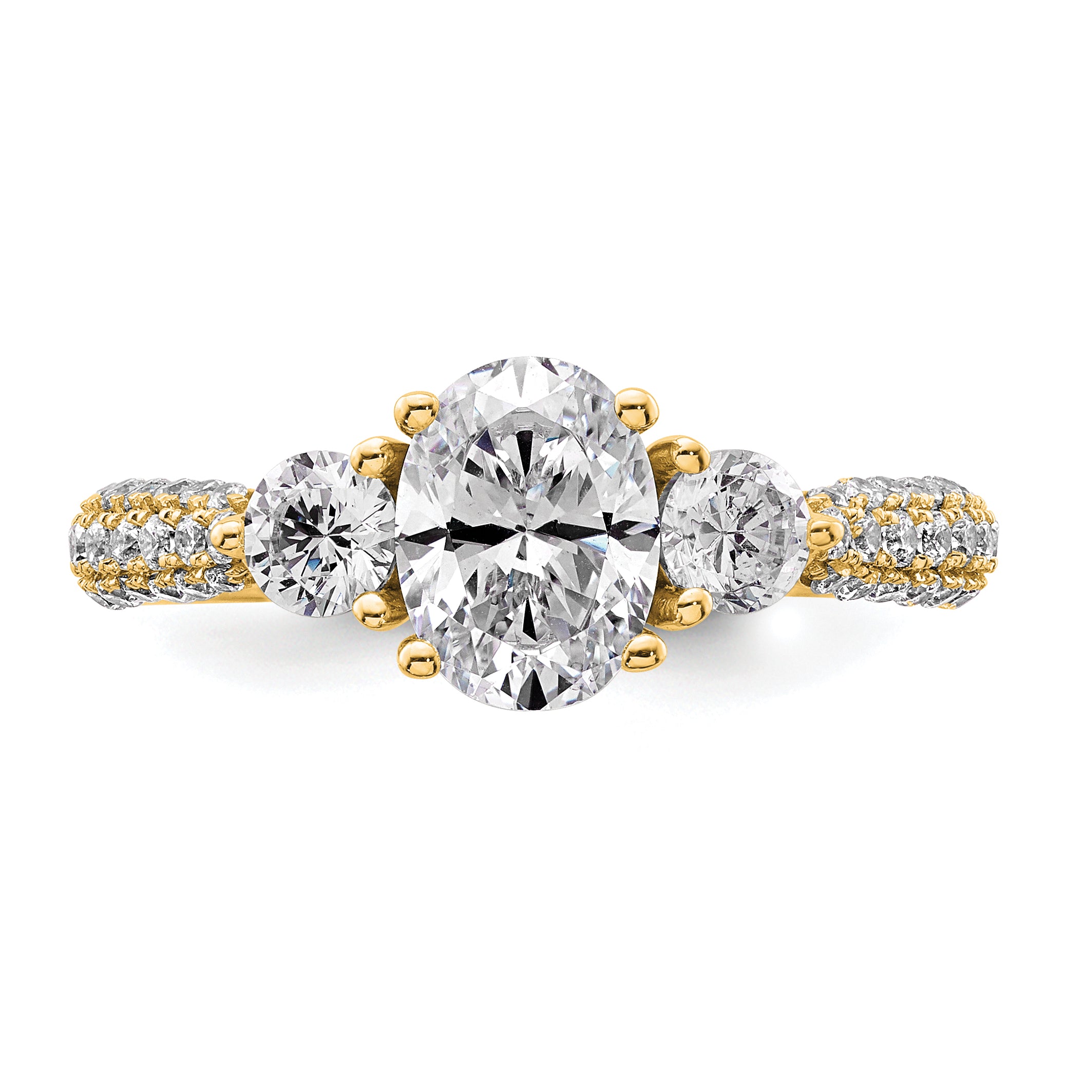 14k 1 3/4 carat Lab Grown Diamond VS+ F+ Oval and Round Complete Three Stone Engagement Ring