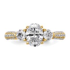 14k 1 3/4 carat Lab Grown Diamond VS+ F+ Oval and Round Complete Three Stone Engagement Ring