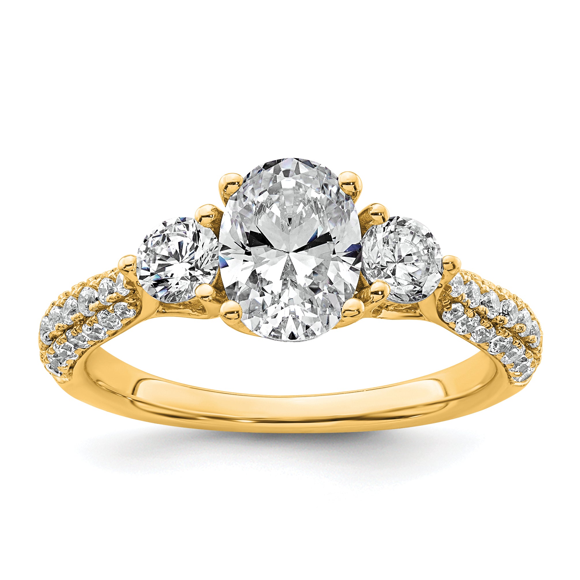 14k 1 3/4 carat Lab Grown Diamond VS+ F+ Oval and Round Complete Three Stone Engagement Ring
