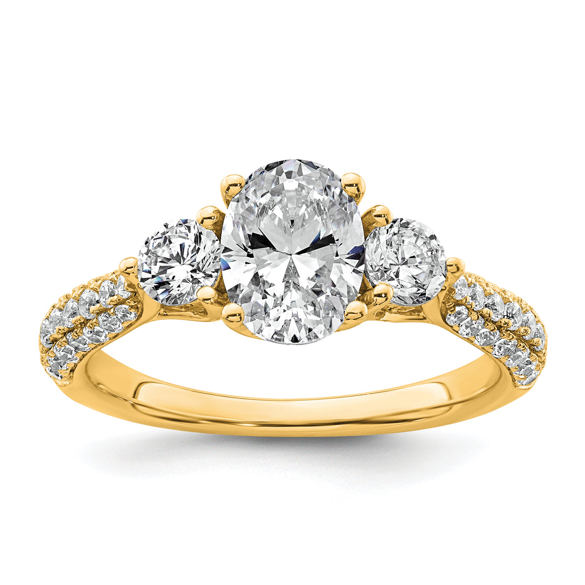 14k 1 3/4 carat Lab Grown Diamond VS+ F+ Oval and Round Complete Three Stone Engagement Ring