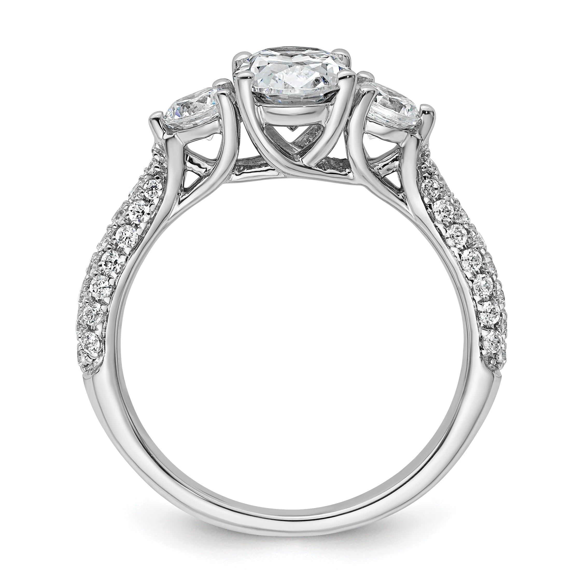 14k White Gold 1 3/4 carat Certified Lab Grown Diamond VS+ F+ Oval and Round Complete Three Stone Engagement Ring