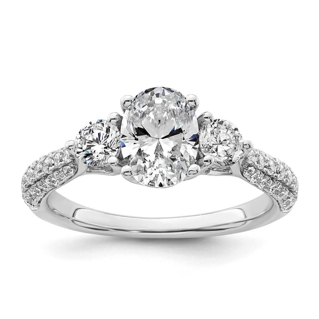 14k White Gold 1 3/4 carat Certified Lab Grown Diamond VS+ F+ Oval and Round Complete Three Stone Engagement Ring