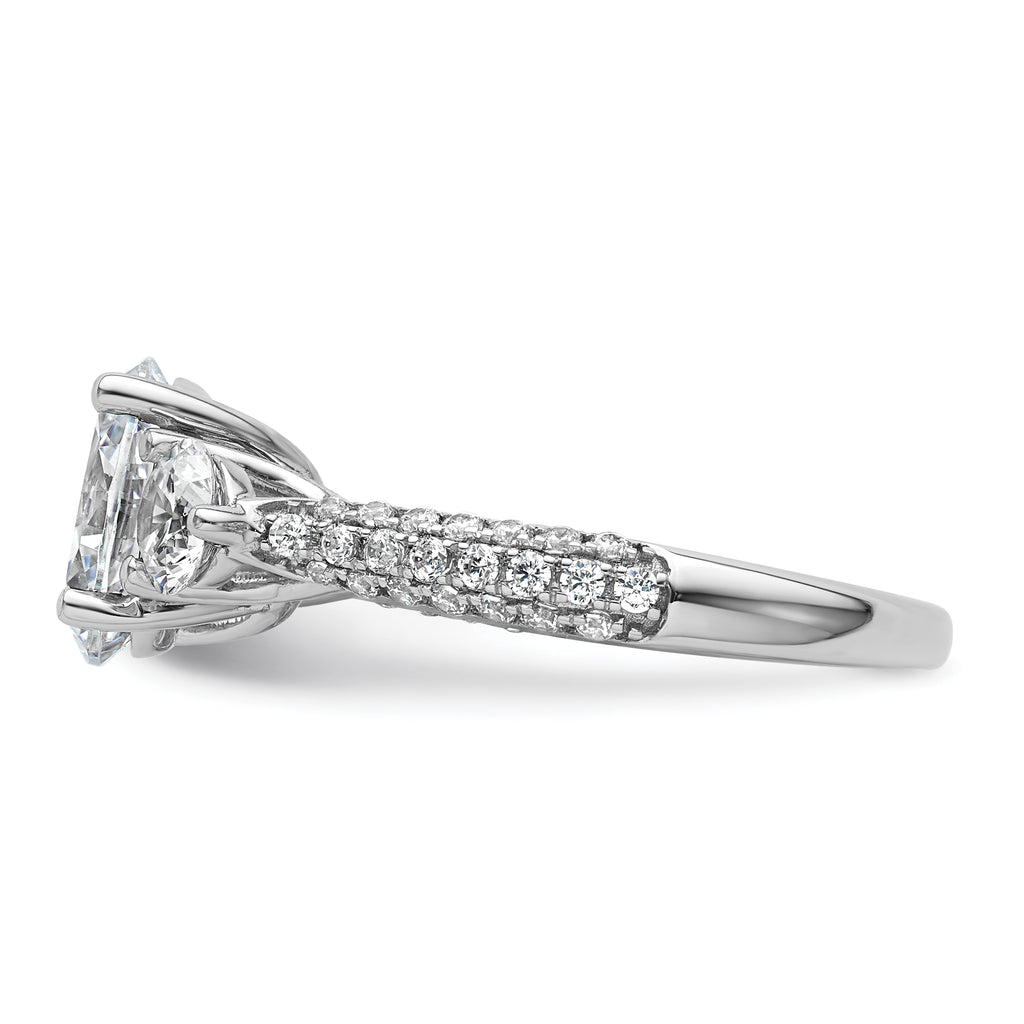 14k White Gold 2 1/2 carat Lab Grown Diamond VS+ F+ Oval and Round Complete Three Stone Engagement Ring