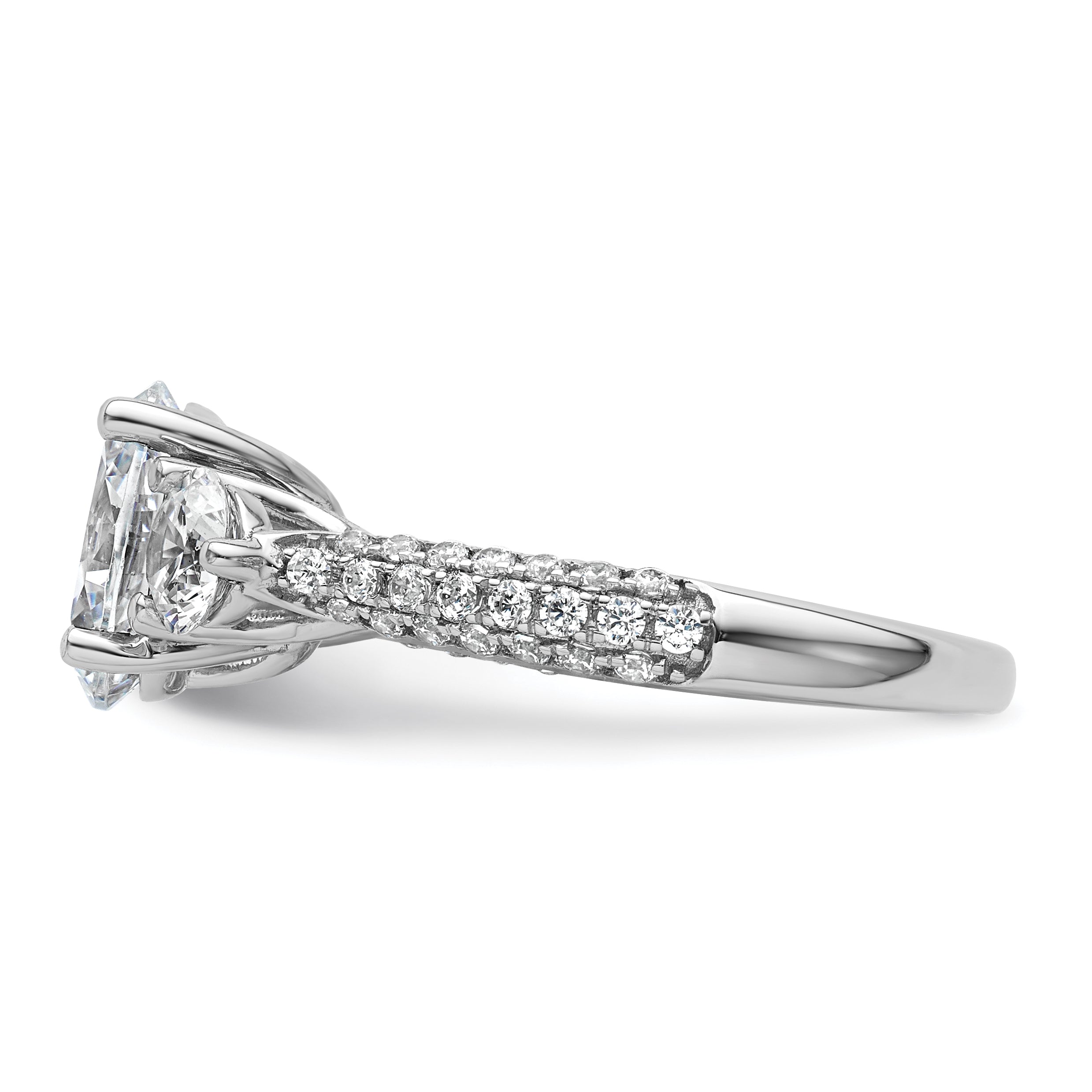 14k White Gold 2 1/2 carat Lab Grown Diamond VS+ F+ Oval and Round Complete Three Stone Engagement Ring
