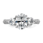 14k White Gold 2 1/2 carat Lab Grown Diamond VS+ F+ Oval and Round Complete Three Stone Engagement Ring