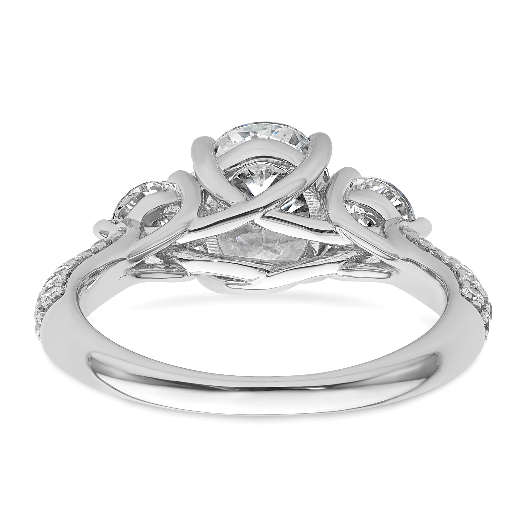 14k White Gold 2 1/2 carat Lab Grown Diamond VS+ F+ Oval and Round Complete Three Stone Engagement Ring