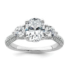 14k White Gold 2 1/2 carat Lab Grown Diamond VS+ F+ Oval and Round Complete Three Stone Engagement Ring