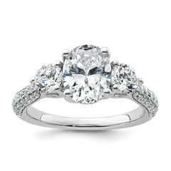 14k White Gold 2 1/2 carat Lab Grown Diamond VS+ F+ Oval and Round Complete Three Stone Engagement Ring