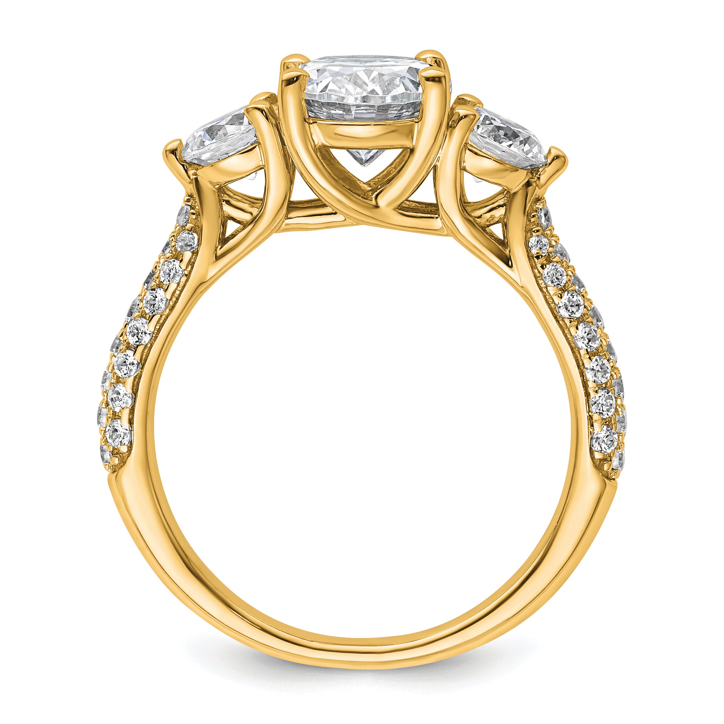14k 2 1/2 carat Lab Grown Diamond VS+ F+ Oval and Round Complete Three Stone Engagement Ring