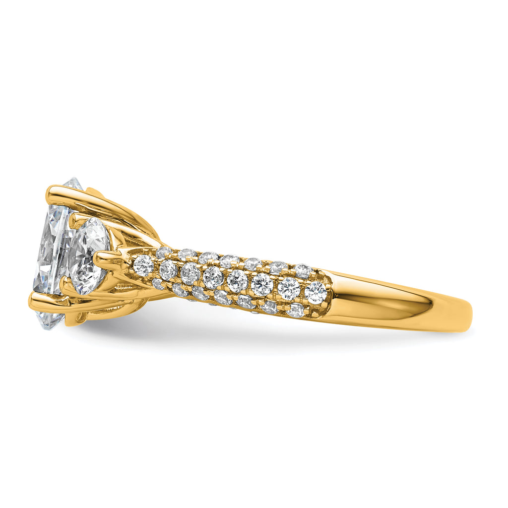 14k 2 1/2 carat Lab Grown Diamond VS+ F+ Oval and Round Complete Three Stone Engagement Ring
