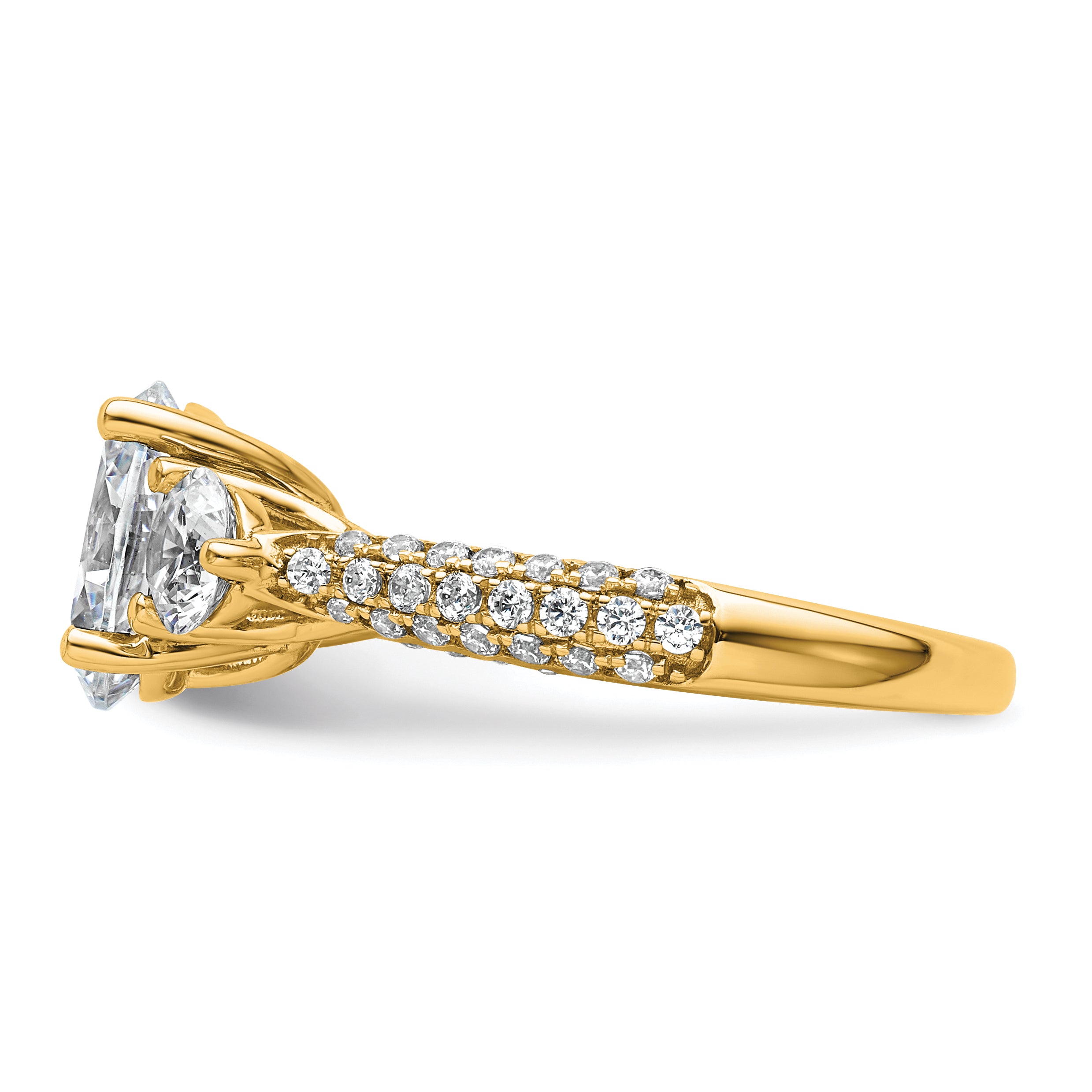 14k 2 1/2 carat Lab Grown Diamond VS+ F+ Oval and Round Complete Three Stone Engagement Ring