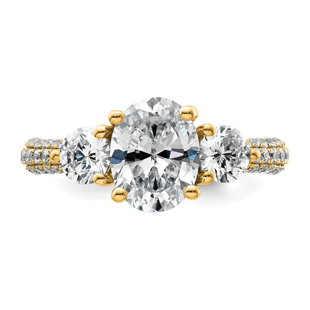 14k 2 1/2 carat Lab Grown Diamond VS+ F+ Oval and Round Complete Three Stone Engagement Ring
