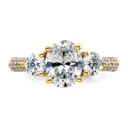 14k 2 1/2 carat Lab Grown Diamond VS+ F+ Oval and Round Complete Three Stone Engagement Ring
