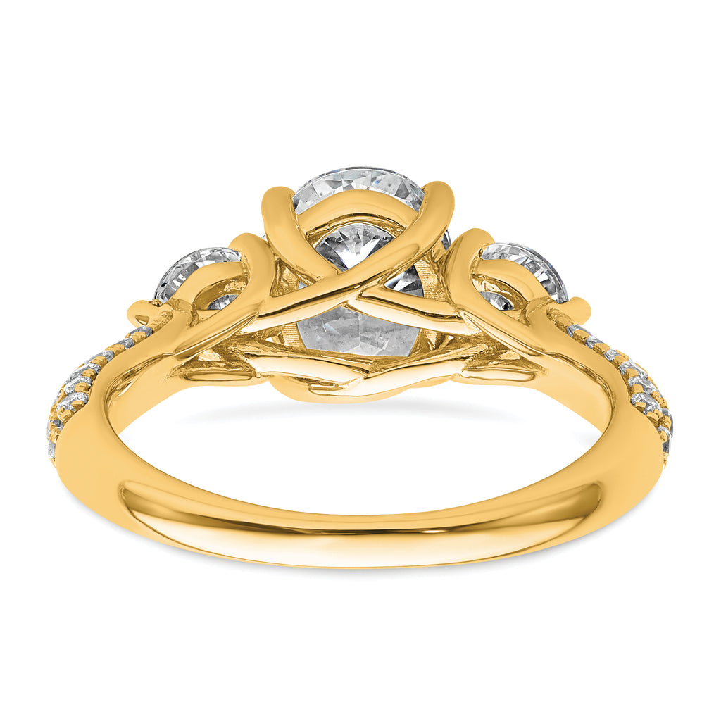 14k 2 1/2 carat Lab Grown Diamond VS+ F+ Oval and Round Complete Three Stone Engagement Ring