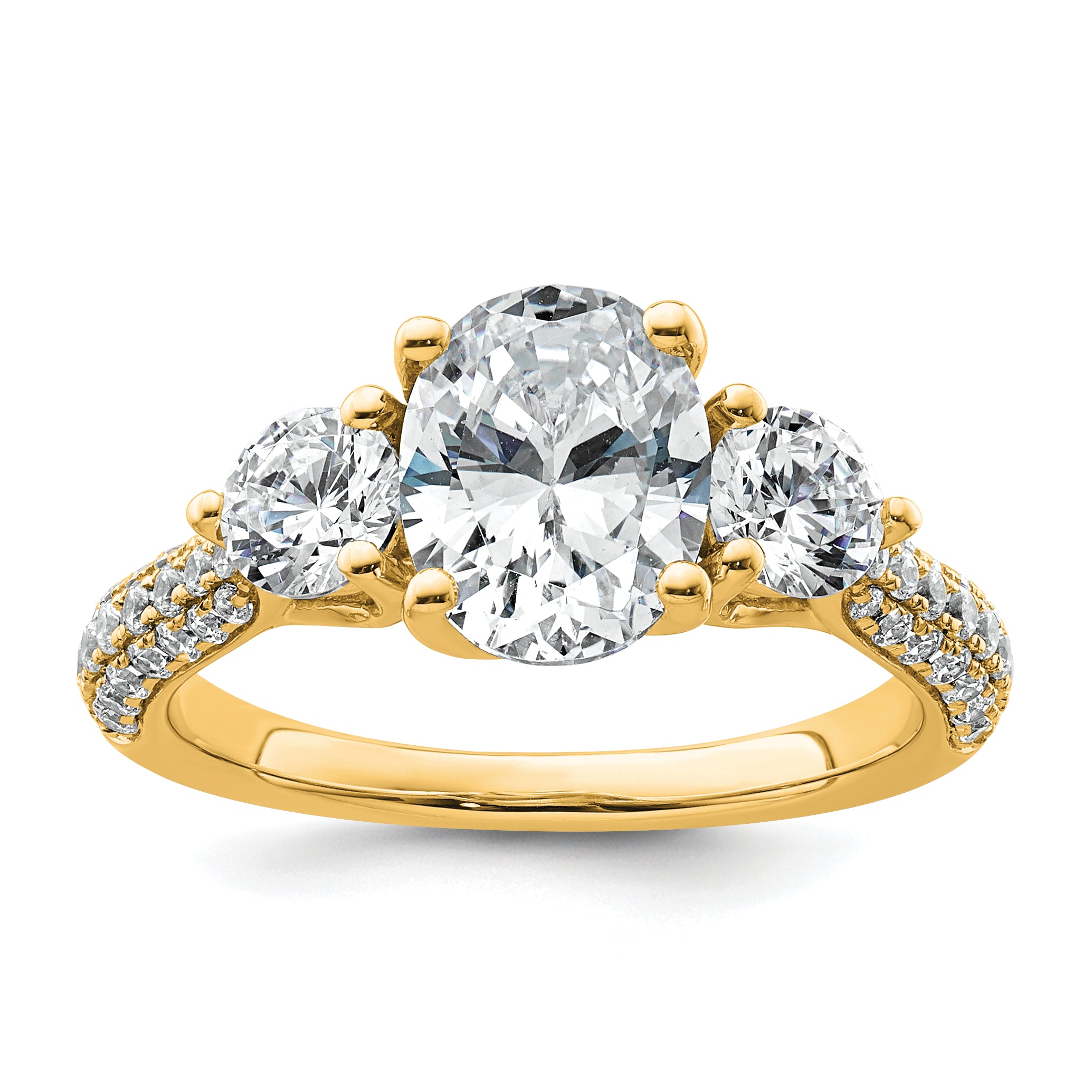 14k 2 1/2 carat Lab Grown Diamond VS+ F+ Oval and Round Complete Three Stone Engagement Ring Main image