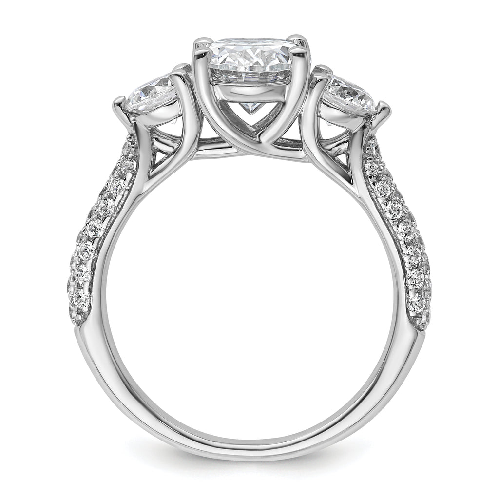 14k White Gold 2 1/2 carat Certified Lab Grown Diamond VS+ F+ Oval and Round Complete Three Stone Engagement Ring