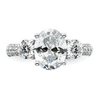 14k White Gold 3 1/5 carat Lab Grown Diamond VS+ F+ Oval and Round Complete Three Stone Engagement Ring