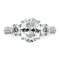 14k White Gold 3 1/5 carat Lab Grown Diamond VS+ F+ Oval and Round Complete Three Stone Engagement Ring
