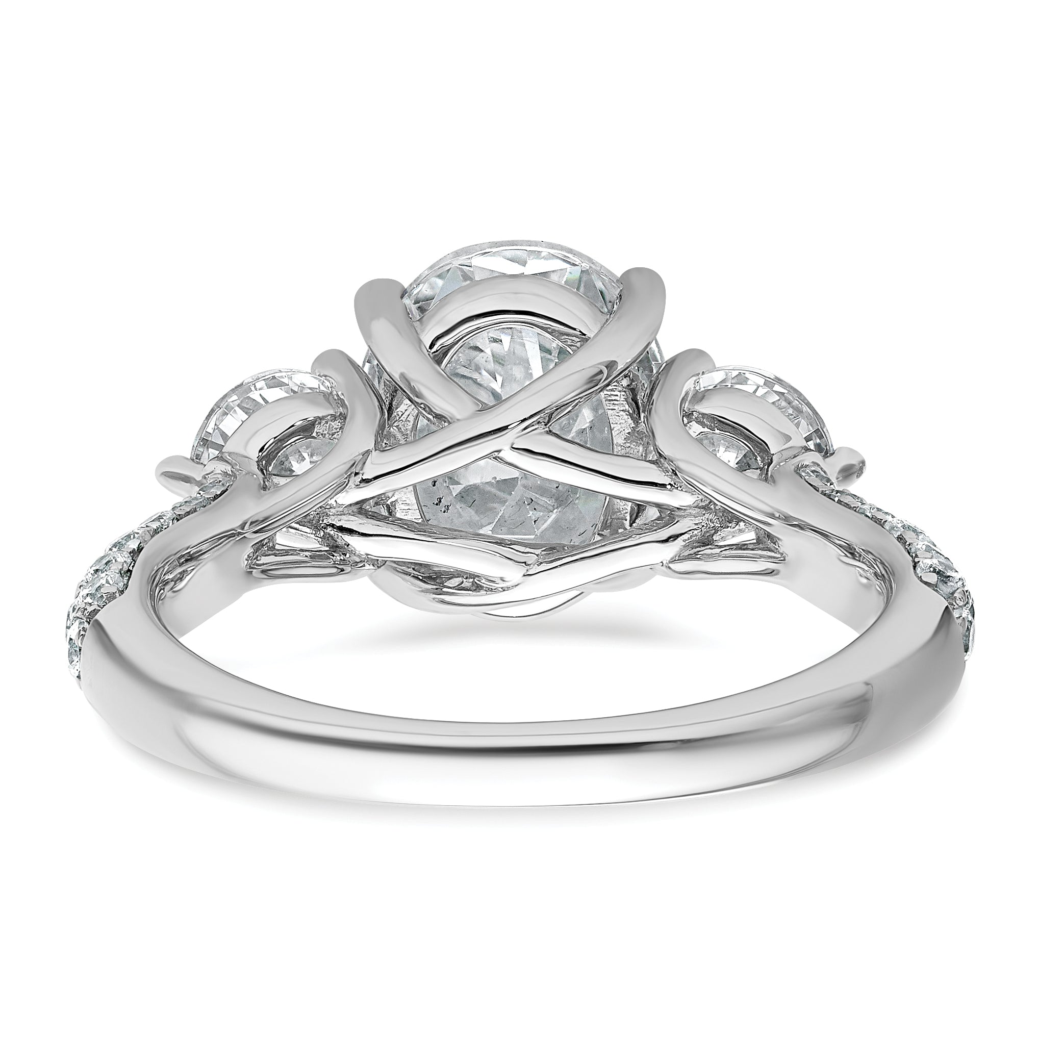 14k White Gold 3 1/5 carat Lab Grown Diamond VS+ F+ Oval and Round Complete Three Stone Engagement Ring