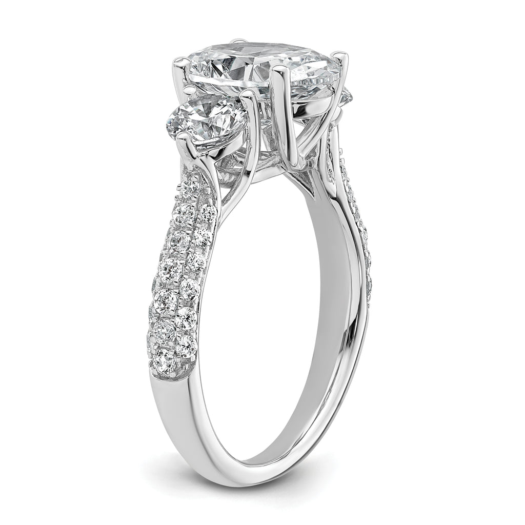 14k White Gold 3 1/5 carat Lab Grown Diamond VS+ F+ Oval and Round Complete Three Stone Engagement Ring
