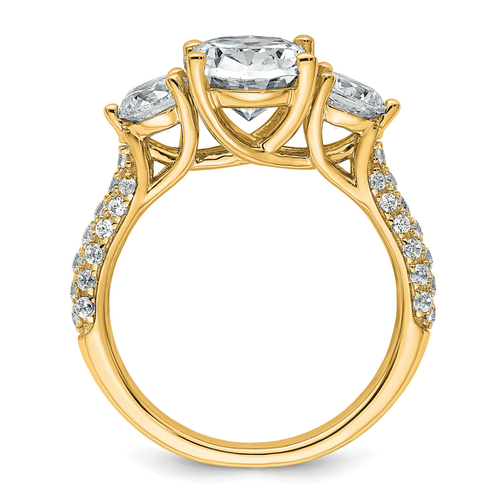 14k 3 1/5 carat Lab Grown Diamond VS+ F+ Oval and Round Complete Three Stone Engagement Ring