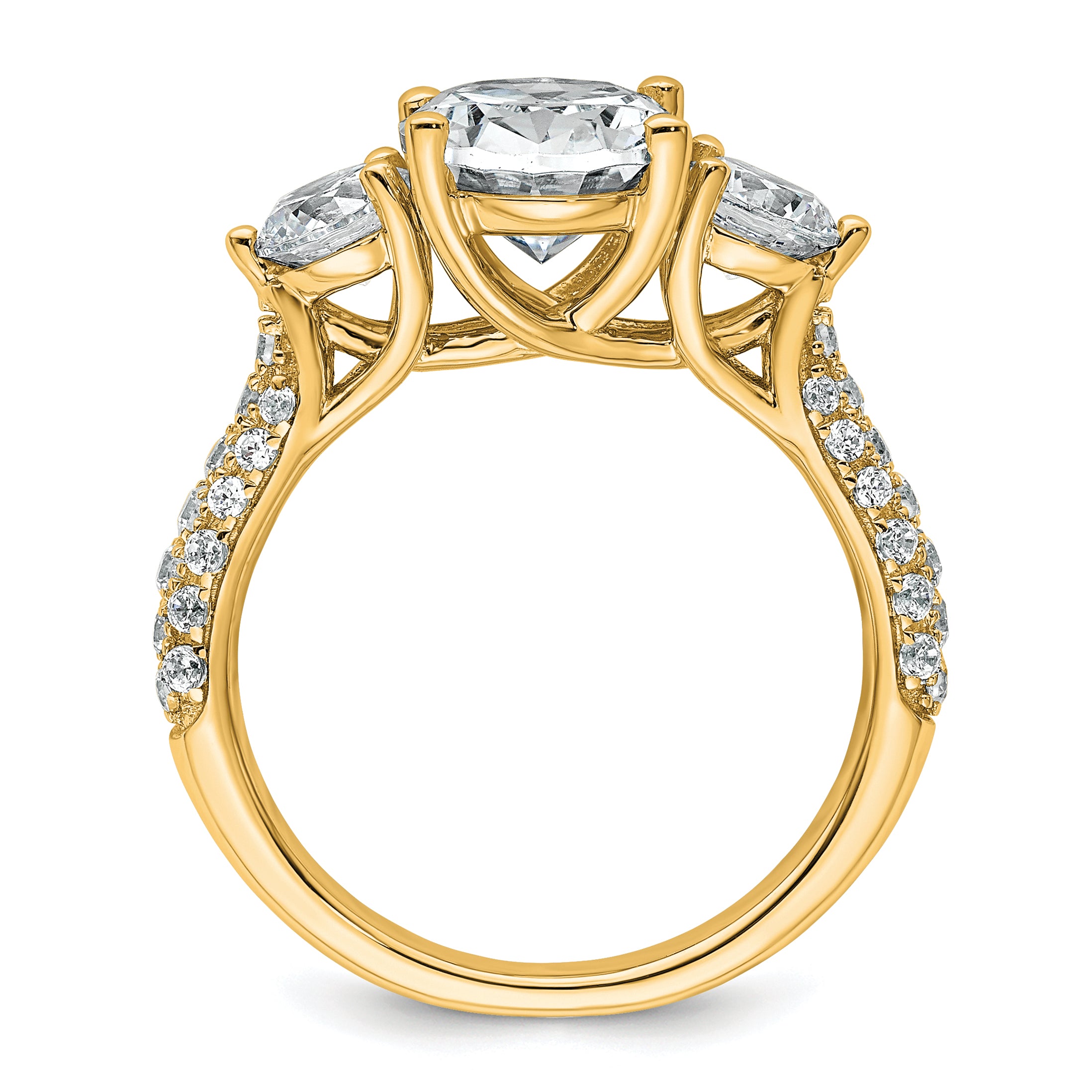 14k 3 1/5 carat Lab Grown Diamond VS+ F+ Oval and Round Complete Three Stone Engagement Ring