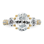 14k 3 1/5 carat Lab Grown Diamond VS+ F+ Oval and Round Complete Three Stone Engagement Ring