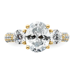 14k 3 1/5 carat Lab Grown Diamond VS+ F+ Oval and Round Complete Three Stone Engagement Ring