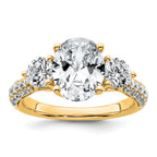 14k 3 1/5 carat Lab Grown Diamond VS+ F+ Oval and Round Complete Three Stone Engagement Ring