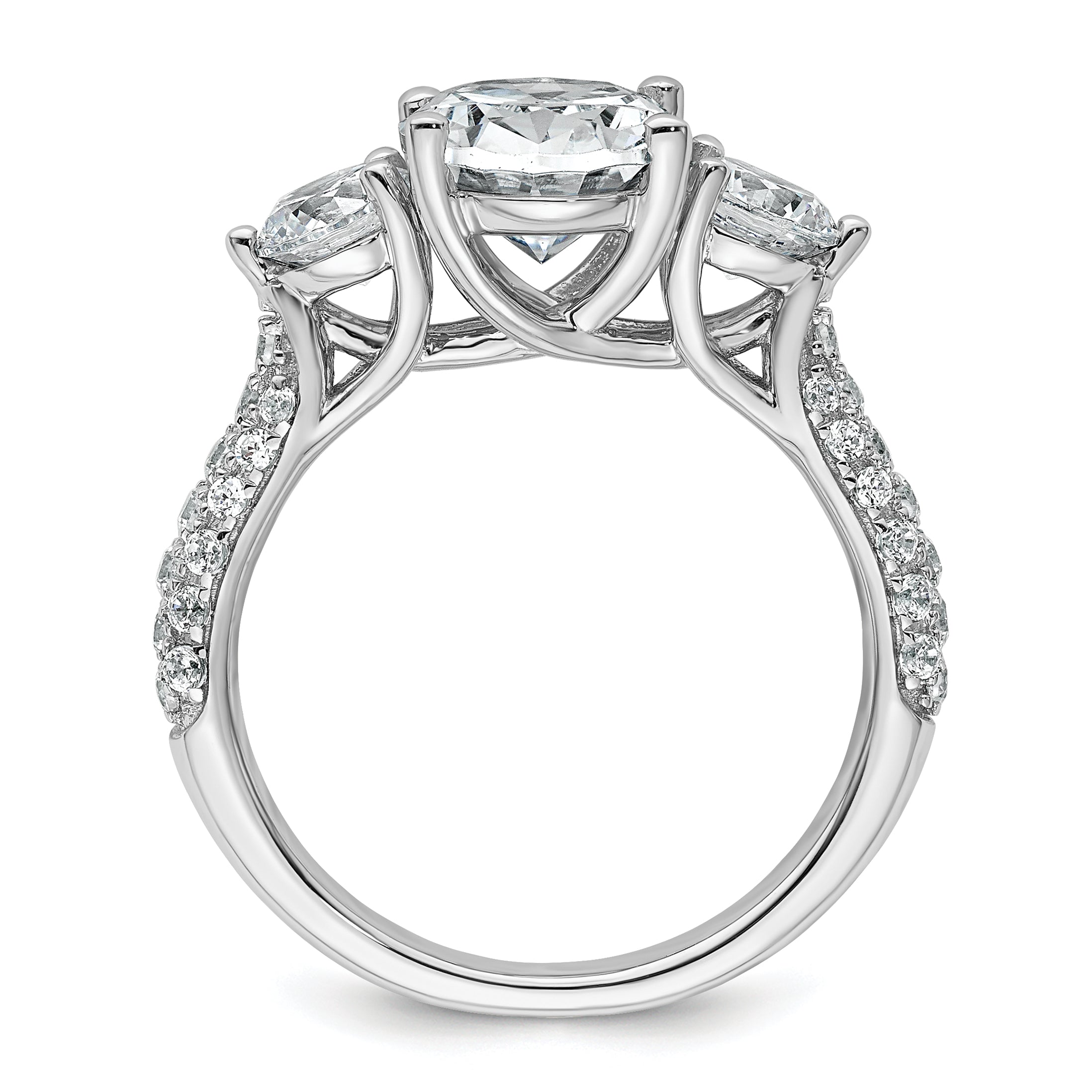 14k White Gold 3 1/5 carat Certified Lab Grown Diamond VS+ F+ Oval and Round Complete Three Stone Engagement Ring Secondary image