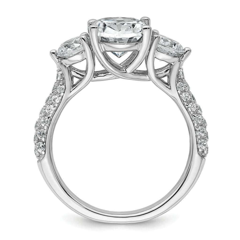 14k White Gold 3 1/5 carat Certified Lab Grown Diamond VS+ F+ Oval and Round Complete Three Stone Engagement Ring
