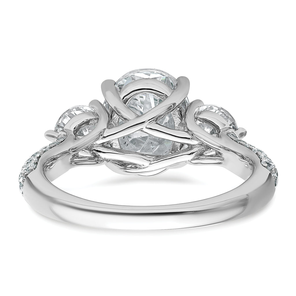 14k White Gold 3 1/5 carat Certified Lab Grown Diamond VS+ F+ Oval and Round Complete Three Stone Engagement Ring